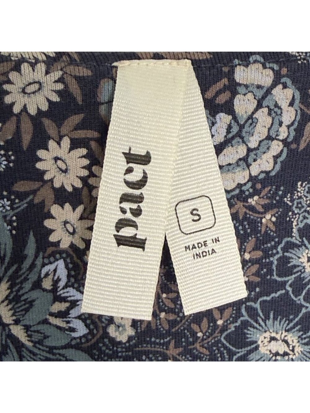 Pact Organic Cotton Navy Floral Faux Wrap Dress, S - Picture 6 of 9